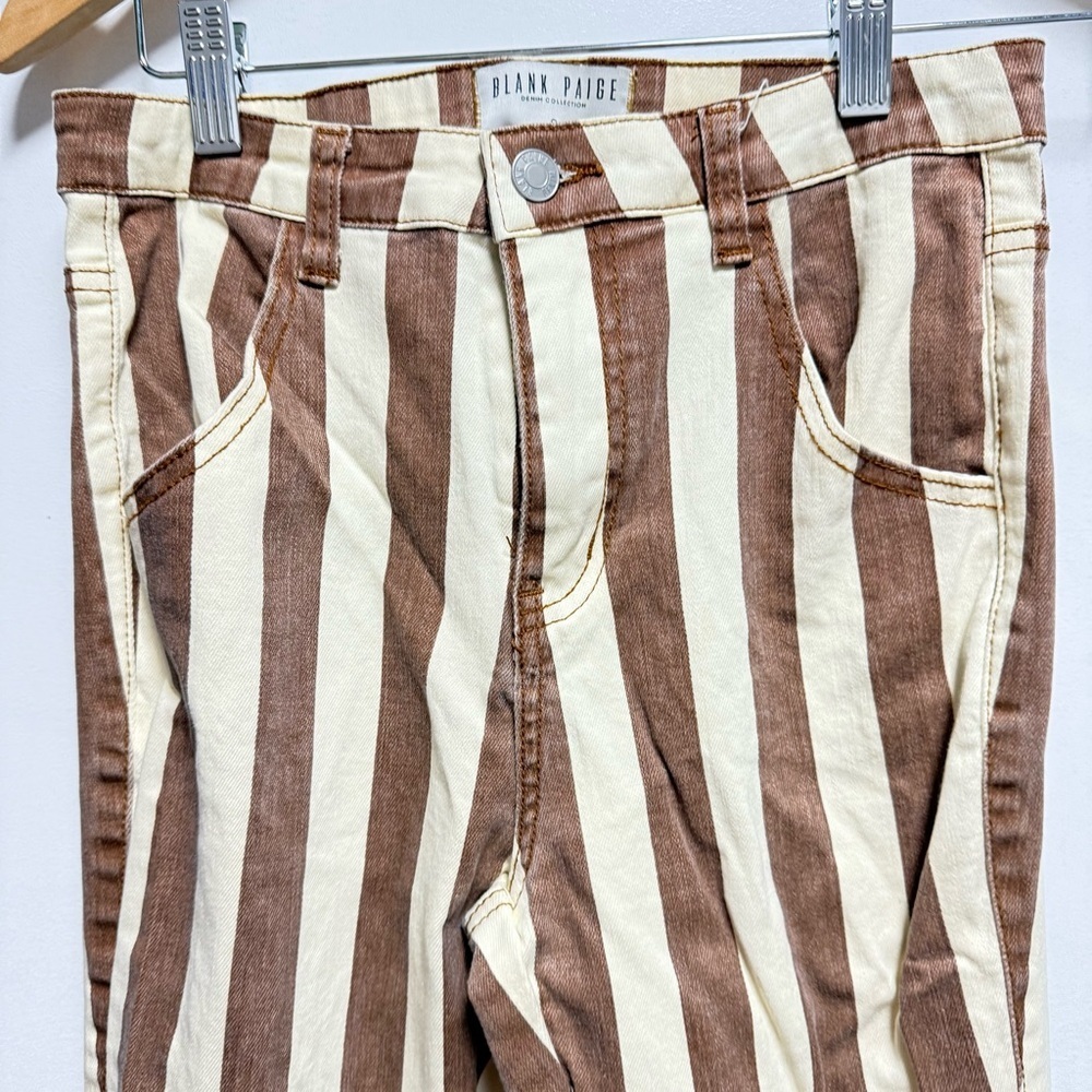 Chic Striped Flare Pants in Brown and White Size S - Picture 4 of 11
